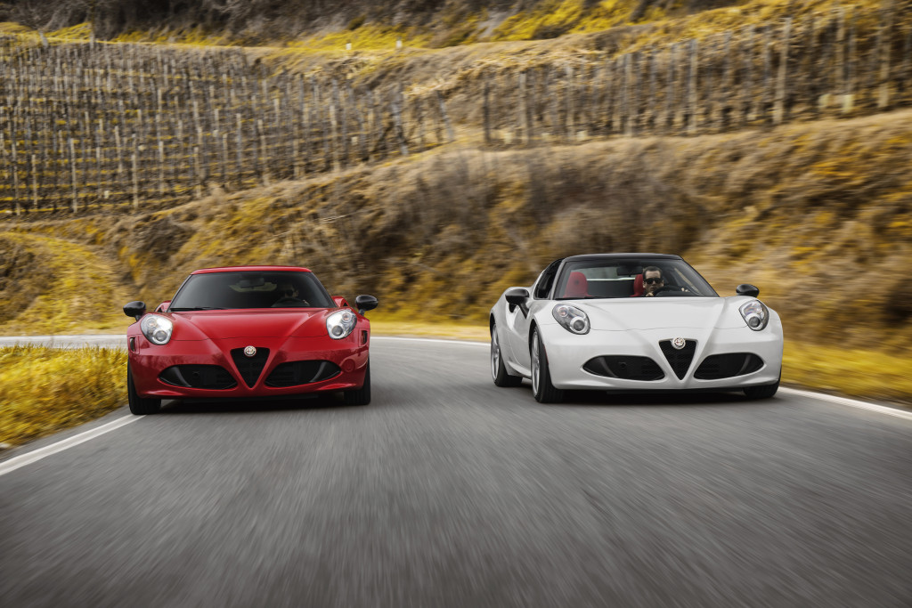 2015 Alfa Romeo 4C Coupe (left) and Alfa Romeo 4C Spider