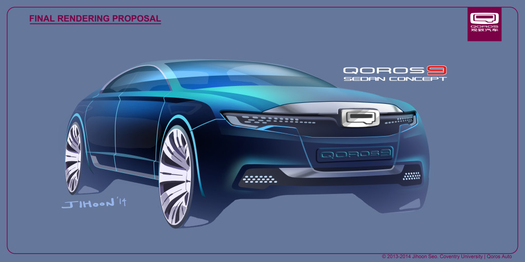 Design student's Qoros 9 Sedan Concept sketch (front)